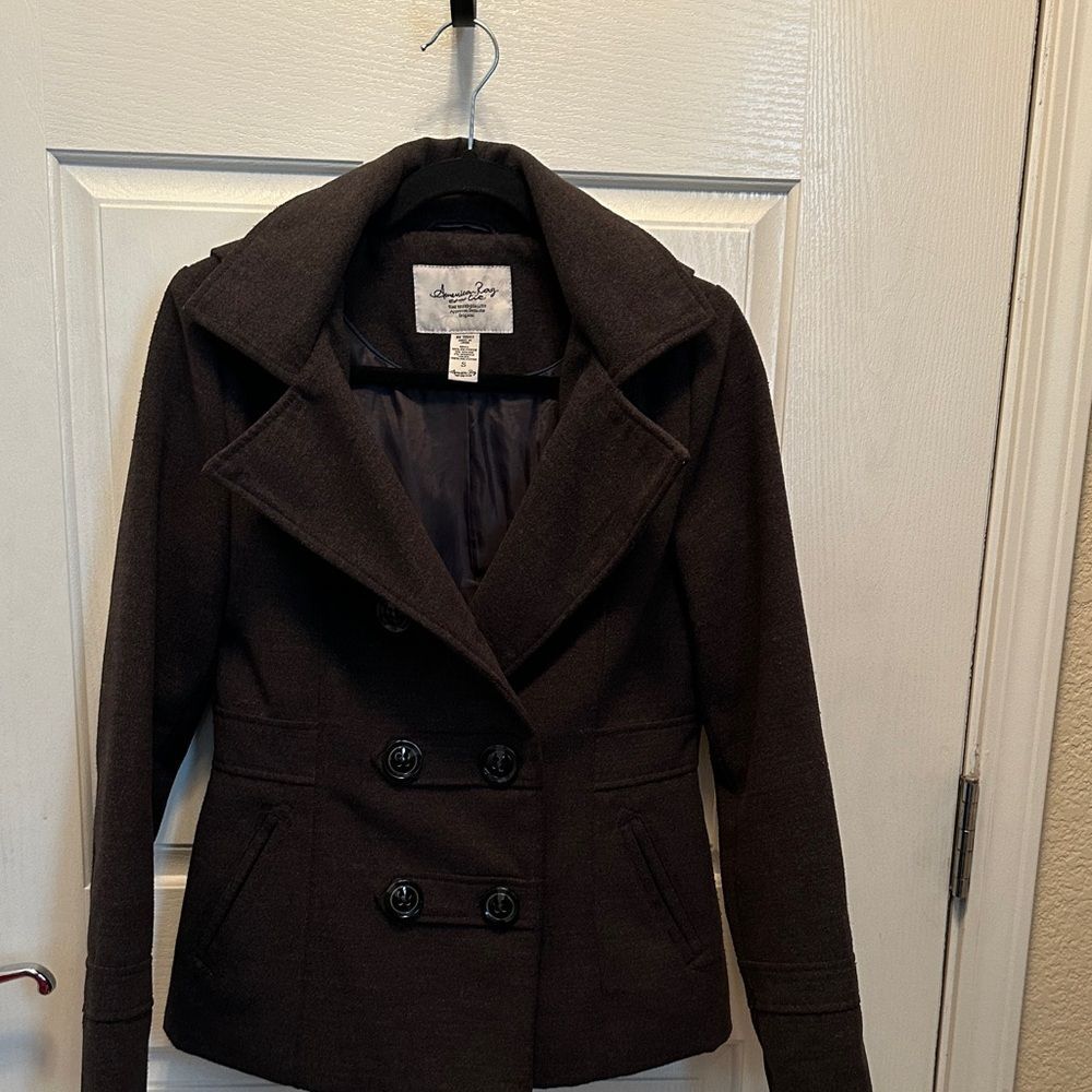 American Rag Dark Gray Women's Double-Breasted Peacoat Detachable Hood Size Sm